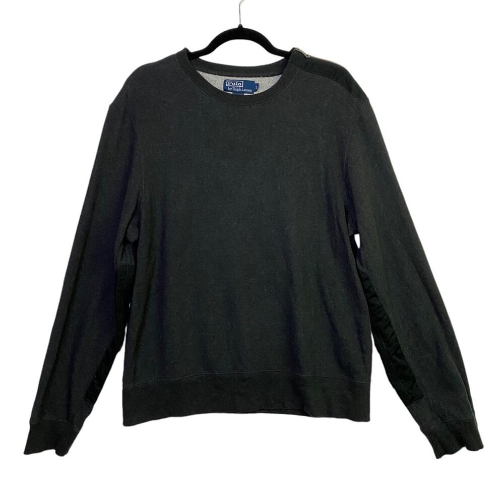 Polo Ralph Lauren Charcoal Grey Elbow Patch Pullover Sweatshirt Large Preppy